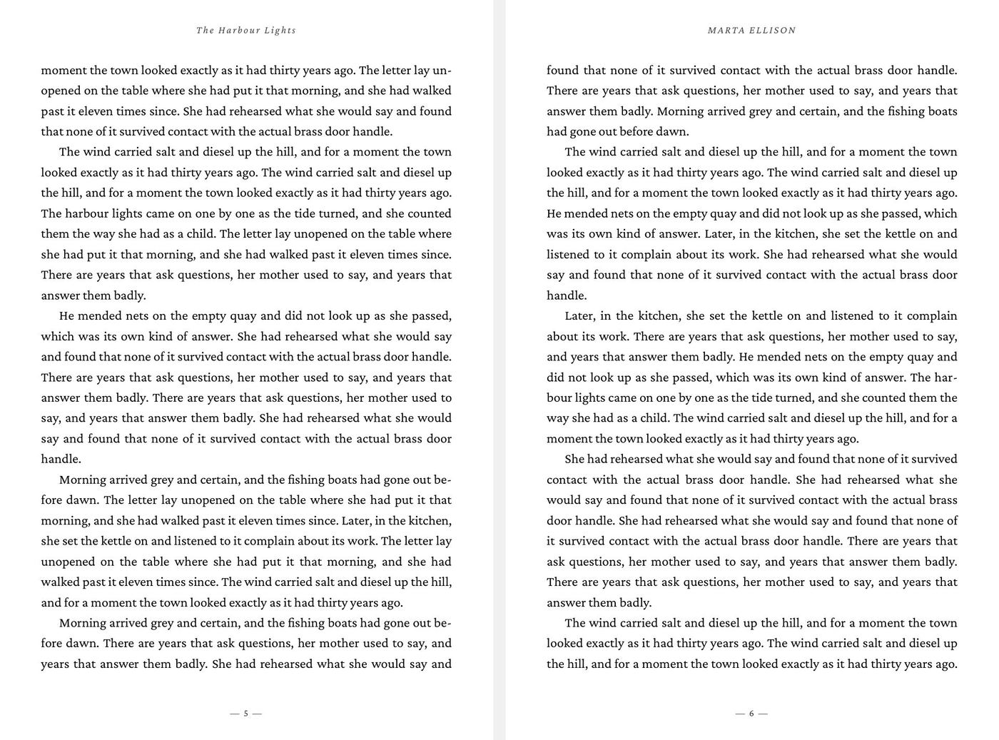 Colette interior theme — chapter opener and body page spread at 6×9 trim