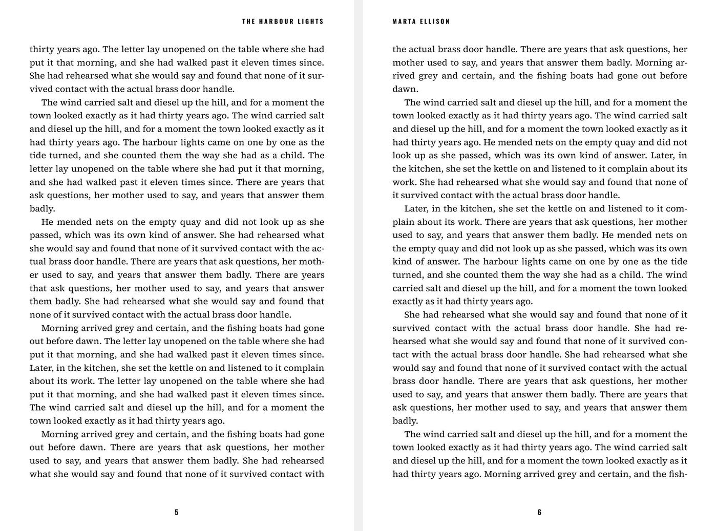 Vantage interior theme — chapter opener and body page spread at 6×9 trim